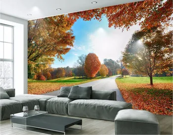 Pasirinktinius nuotraukų freskos 3d kambarių fono paveikslėlį, rudenį medžių alėja, apdailos dažymo 3d sienų freskomis tapetai, sienų ir 3 d
