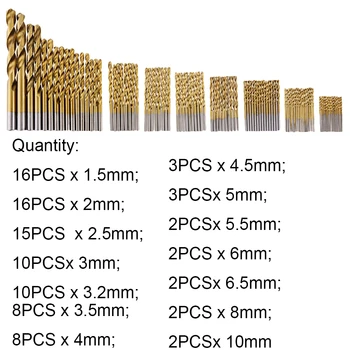 99PCS/BOX Skylę Atidarytuvas 1.5-10mm Padengtas Titano Paviršiaus HSS Twist Drill Bits Nustatyti Metalo Gręžimo Įrankių Rinkinys 