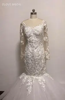 Pusė Rankovių Vestuvių Suknelė Aukštos Kokybės Nėriniai Undinė Vestuvių Suknelė Gamyklos Realios Foto