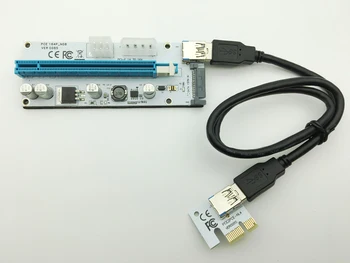 Naujas VER008S 3 in 1 4Pin Molex 6PIN SATA PCIE PCI-E PCI Express Stove Kortelės 1x iki 16x USB 3.0 Kabelį, Kasybos Bitcoin Miner BTC