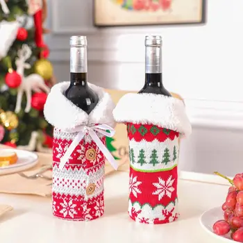 2vnt/komplektas Kalėdų Šampano Raudonojo Vyno Butelio Dangtelį Krepšiai Briedžių Snaigės Kailis Kalėdų Šventė Šalies Stalo Dekoras