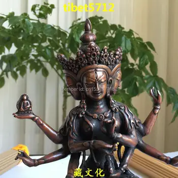 Tibeto senovinės Budistų bronzos Ushnishavijaya budos statula 18 cm Bronzos Apdaila Buda Gydymo Statula