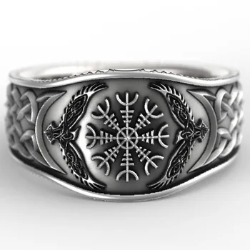 Vintage Papuošalai, vyriški žiedai Šiaurės šalių mitologija, istorija Viking kompasas grafiti Tailando sidabro žiedas vyrams