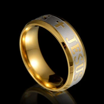 Bižuterijos jėzus žiedas, nerūdijančio plieno žiedai, moterų partijos aukso kryžius žiedas vyrams Lašas Laivybos Didmeninė 8MM