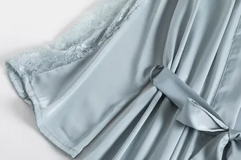 Sleepwear 2VNT Skraiste Nustatyti Moterų Atlasas Pižamą Seksualus, Intymus apatinis Trikotažas Kimono Nėrinių Suknelė Kratinys Namų Drabužius, Šilkiniai Nightdress