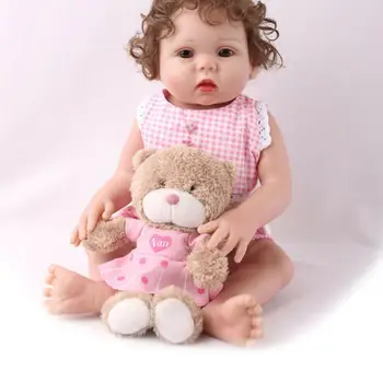 NPK 48CM Originalus Bebe Lėlės Atgimimo Baby Girl Saldus Garbanotas Plaukų Touch Visą Ranką Nekilnojamojo Veido Minkštųjų Kūno Silikono Įsišaknijusi Lėlės Sof K5T3