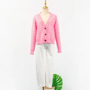 Kpop Seo Taip Ji IU Lee Ji Eun Rožinės spalvos pledas slim trumpas megztas megztinis megztinis, paltai ir balta laisvi džinsai moterims Dviejų dalių komplektas