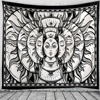 Saulės ir Mėnulio gobelenas Indijos Mandala Hipių Macrame Gobelenas Sienos Kabo Boho dekoro Psichodelinio Raganavimas Gobelenas