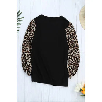 Leopard Print Long-sleeve T-shirt Moterims, O-kaklo Sluoksniuotos Rankovėmis Tees Moterų Kratinys Viršūnes Elegantiškas Ponios Mados Prarasti 2020 M. Rudenį