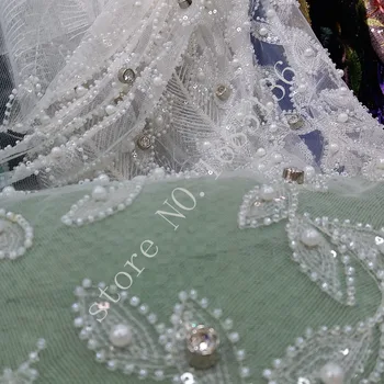 Nigerija geriausia pardavimo balta vestuvinė suknelė audinys, Afrikos Zawalcowany Siuvinėjimas nėrinių, labai prabangi vestuvinė suknelė audinys