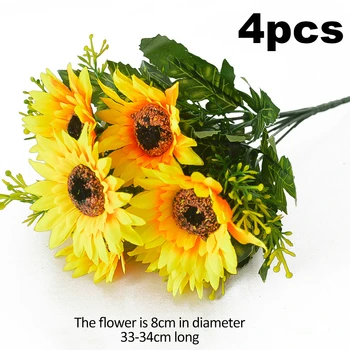 4PCS Dirbtinės Saulėgrąžos Ryšulių Netikrą Gėlės, Puokštės Dirbtiniais Gėlių Stalo Centerpieces Gėlių kompozicijų Vestuvių Dekoro Namai
