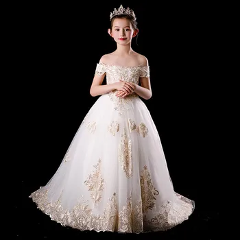 2020Luxury Naujų Vaikų Mergaičių Siuvinėjimo Gėlės Vakare Šalies Princesė Vestuvių Suknelė Ilga Uodega Kūdikių Vaikai Fortepijonas Kostiumai Suknelė