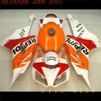 Už CBR1000RR 06 07 1000RR 2006 2007 ABS Plastikas ABS Motociklą Visiškai Lauktuvės Rinkinys Oranžinė raudona balta
