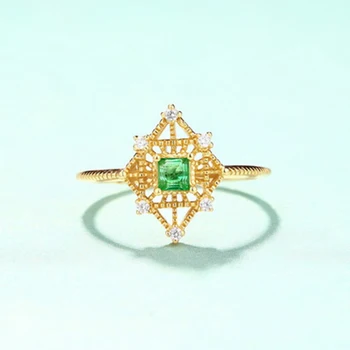 Paprastas sidabro smaragdas žiedas, vestuvių SI klasės 3mm * 3mm gamtos smaragdais sidabro žiedas kietas 925 sterlingas sidabro žiedas