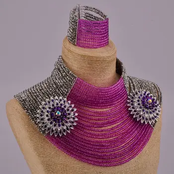 Madinga violetinė crystal granulių choker karoliai afrikos juvelyrika nustatyti nigerijos vestuvių karoliukai