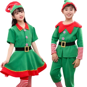 Santa Claus vaikams, kostiumai, kepurės Kostiumai Vaikams, suaugusiems, Šeimos Žalia Elf Cosplay Kostiumai Karnavaliniai Šalies Prekių