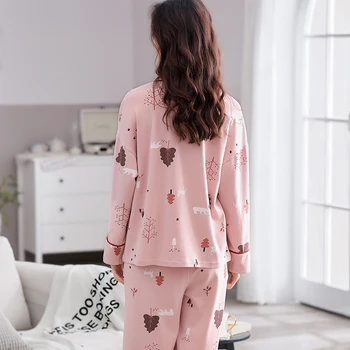 Medvilnės Pavasario Nighty Moterų Sleepwear Plius Dydis 3XL Atvartas Prarasti Versija Pajama nustatyti Intensyviau Pižamos Rudenį Pižamą