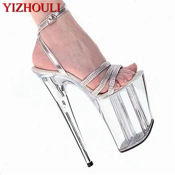 Didmeninė moterų batai sidabro čiurnos dirželis vestuvių batai platformos 20cm aukštakulnius sandalus 8 colių suknelė, batai kristalų šalies bateliai