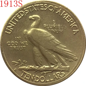 24-K auksu 1913-S $10 AUKSO Indijos Pusę Erelis Monetos Kopija