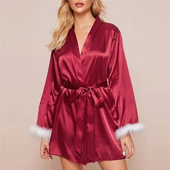 Naujas Raudonas Vynas Kinijos Moterų Dirbtiniais Šilko Skraiste, Vonia Suknelė Karšto Pardavimo Kimono Yukata Chalatas vientisos Spalvos Sleepwear S M L XL