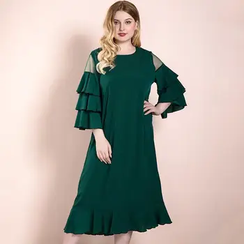2019 m. Rudenį Ponios Prarasti Didelio Dydžio Suknelė Elegantiška Žalia Ilga Suknelė Lotus Lapų Suknelė Suknelė XL-4XL Plius Dydis Moterų Atsitiktinis Suknelės
