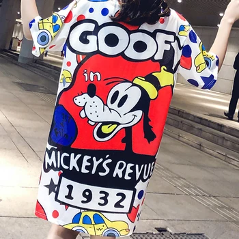 Disney Mickey Šunų T Marškinėliai Moterims korėjos Mados Prarasti Didelio Dydžio Mados Akių Audinio Hip-Hop Harajuku Trumpų rankovių Vasaros Suknelė