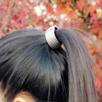 Mados Moterų Punk Kniedės Apskritimo Žiedas Elastingas Plaukų Virvę Juostoje, plaukai surišti į uodegą Aksesuaras Geometrinis metalo forma, todėl šios plaukų virvę atrodo