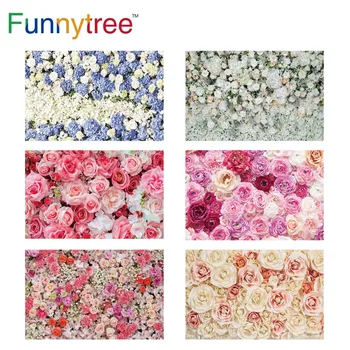 Funnytree fotografijos backdrops mėlyna balta rausva 3D gėlės rožės photocall vestuvių backdrops plona vinilo mažas dydis ir fono