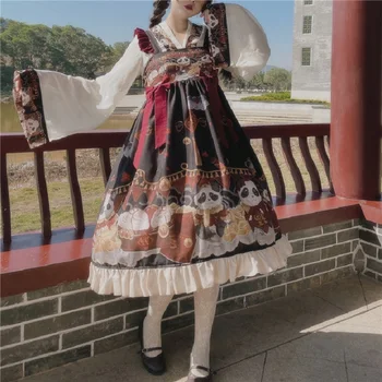 Saldus Gothic Lolita Dress Panda Spausdinimo Kawaii Drabužių Derliaus Lolita Princess Suknelės Viktorijos Cosplay Rave Drabužius DCC023