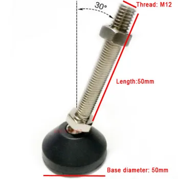 D50 M12 100mm Nailono universalus reguliuojamas pėdos padas Kilnojamojo remti kojos Staklių reguliavimas pin articula swivel kojų taurė