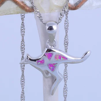 Ayowei žavinga mažosios kengūros dizaino sidabro padengtą antspaudu plius rožinis opalas karoliai pakabukas mados šalis dovana OP853A