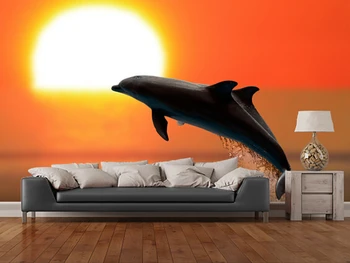 Užsakymą tapetai vaikams. Saulėlydžio Delfinai. 3D Delfinų freskos vaikų kambarys, gyvenamasis kambarys, virtuvė, sienos tapetai PVC