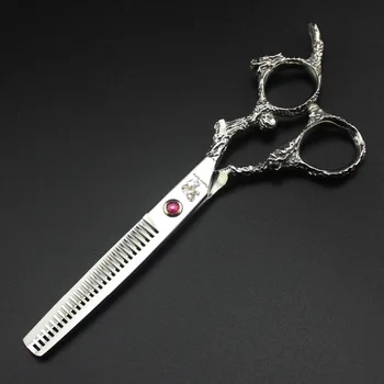 6.0 colių PK sidabrinis drakonas rankena, plaukų kirpimo žirklės, apipjaustomi plaukų salonas specialios žirklės vyresnysis kirpykla žirklės