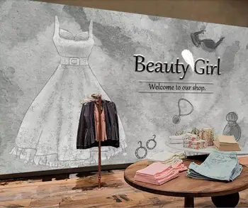 Custom didelių 3D tapetai, freskos vintage vintage pilka graži mergina drabužių parduotuvė vestuvių fone sienos