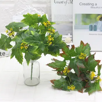 Dirbtiniai Augalai 7 Galvą Jaustis Klevo Lapas su Vaisiais Augalų Sienos Gėlių, Žolės Plastiko Vazoninių Augalų