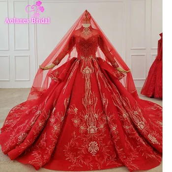 Blizgučiai Arabų Vakarinę Suknelę 2020 Raudona Kutai Ilgomis Rankovėmis Dubajus Abaja Islamo Turkijos, Artimųjų Rytų Formalią Suknelę, Promenadzie Šalis Suknelė