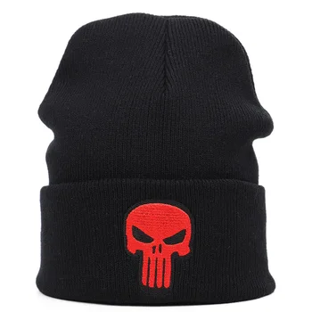 2020 NAUJAS žiemos Mados, galvos apdangalai Kietas Europos ir Amerikos stiliaus Punisher kaukolė siuvinėjimo, mezgimo vilnos skrybėlę