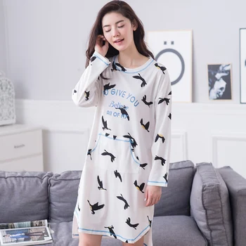 Naujas Aukštos kokybės ilgai dizaino pižamą moterų medvilnės pavasarį ir rudenį plius dydis prarasti ilgomis rankovėmis sleepwear Lounge suknelė