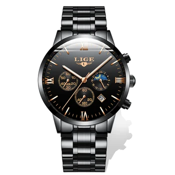 Relogio Masculino 2019 LIGE vyriški Žiūrėti Top Brand Prabangūs vyriški Karinės Vandeniui Sporto laikrodis Nerūdijančio Plieno Kvarcinis Laikrodis+Box
