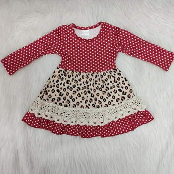 Didmeninė Kalėdų kūdikių mergaičių mados suknelė ilgomis rankovėmis Leopard pledas spausdinti vaikams apsirengti kūdikių boutique mielas drabužiai