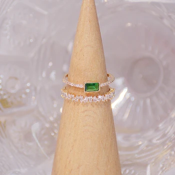 Lexie Bohemijos Smaragdas Žalia Kristalų Moterų Žiedas Dvigubas Sluoksniai Skaidrus Cirkonis Elegantišką Blizgesį Nuotakos Vestuvių Papuošalai