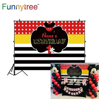 Funnytree fotografijos backdrops polka dots black white stripes gimtadienio pelės animacinių filmų kadrų naujų vaikų nuotraukų fone