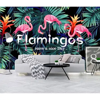 Custom Sienos Dokumentų 3D Flamingo Atogrąžų Lapai Foto Tapetai, Freskos Namų Dekoro Tėtis Peint Self Adhesive Vinyl/Šilko Tapetai