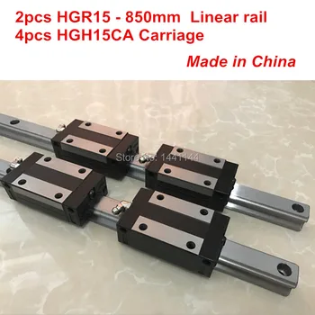 HGR15 linijinis vadovas geležinkelių: 2vnt HGR15 - 850mm + 4pcs HGH15CA linijinis bendrosios vežimo CNC dalys