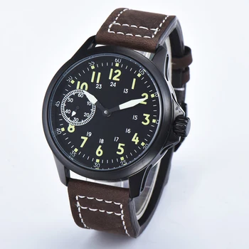 Corgeut 45mm Prabanga viršuje ST3600 Mechaninis laikrodis Juodas Ciferblatas Žuvėdra 6497 Juoda danga Atveju Vertus Likvidavimo Šviesos Mens Watches