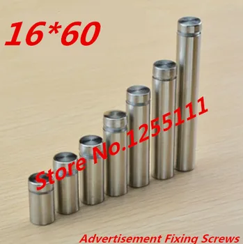 10vnt/lot 16*60mm 16mm, Nerūdijančio Plieno, Akrilo Reklamos Tvirtinimo Varžtai Stiklo Lygiosios Pin Nagai