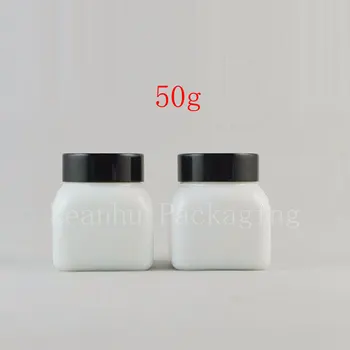 Kvadratinės baltos stiklo 50G butelis su anoduoto aliuminio juoda butelis ,aukštos kokybės kosmetikos buteliuką kremo indelį ,asmens priežiūros