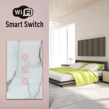 Aukštos Kokybės Tuya/Smart Gyvenimo WiFi Smart Touch Jungiklis JAV Standarto 3 Gauja Sienų apšvietimo Jungiklis Alexa 