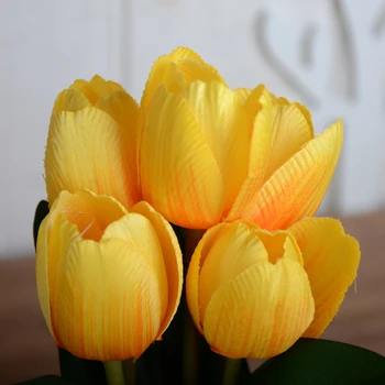 5 Vadovai Tulip Gėlių Vazoninių Nekilnojamojo Touch Dirbtinio Šilko Gėlių su Džiuto Krepšį Modeliavimas Vestuves Namų Biuro Apdailos
