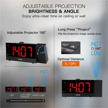 Projekcijos Radijo Žadintuvas led stalo laikrodis, žadintuvas, skaitmeninis laikrodis, naktiniai Elektroninis stalinis laikrodis su fm radijo projekcija